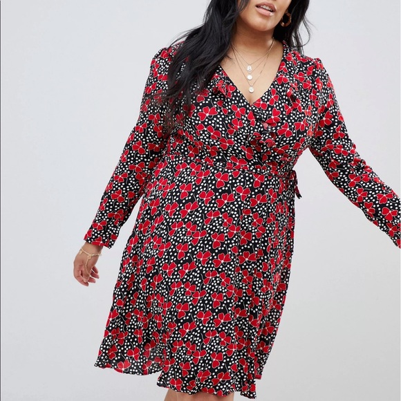 ASOS Curve Dresses & Skirts - Glamorous Curve floral polka dot ruffle wrap dress